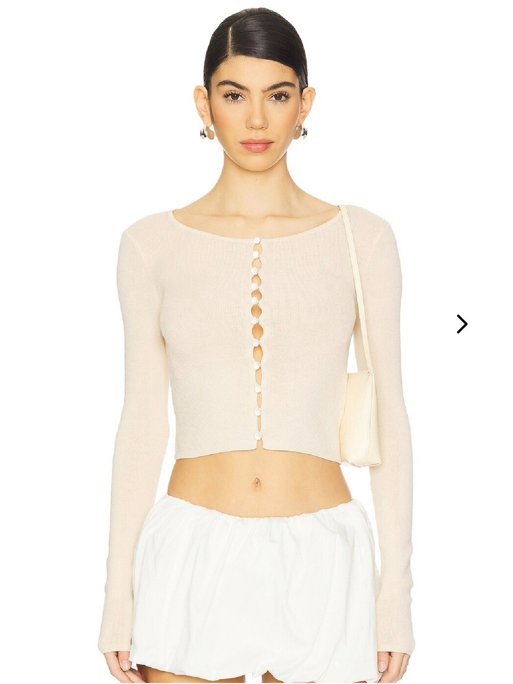 Cream Long-Sleeve Cropped Button Cardigan - Brand: